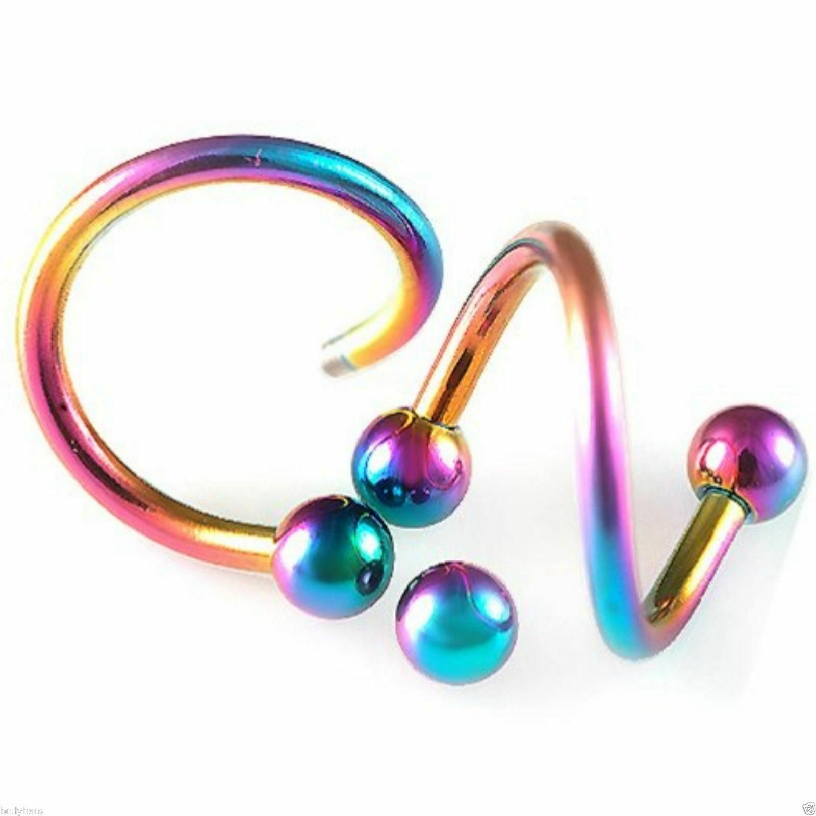 Eyebrow Earring Twisted Rook Snug Anodized Rainbow Tragus Helix Bar 16g 12mm