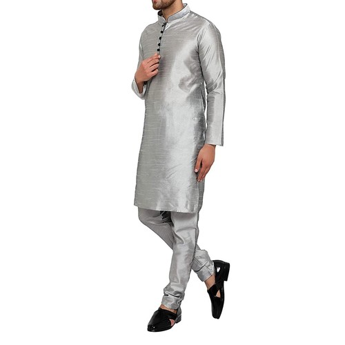 Traditional Plain Full Sleeve Silk Kurta Pajama Regular Fit Party Were For Mens - Picture 65 of 66