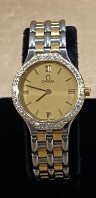 OMEGA DEVILLE DIAMOND BEZEL TWO-TONE 18K 23mm QUARTZ LADIES WATCH