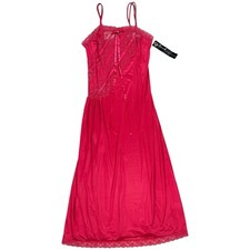 Vintage Gilead Women's Dark Pink Nylon Lace Long Nightgown Size Petite