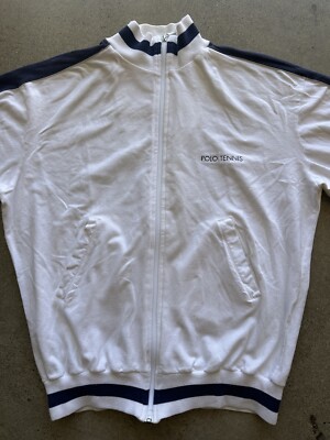 Vintage Polo Sport Ralph Lauren Tennis White Striped Mock Neck