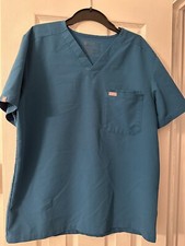 Figs Scrubs Top Large Technical Collection Teal FLAW