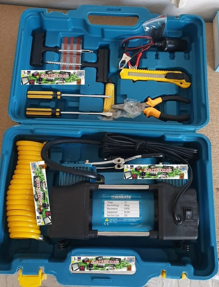 Tmakota Compressore Portatile 12V Gonfia Ruote Auto Camper Bici  LED  Kit Ripara - Image 3 of 4