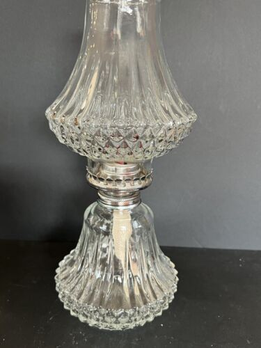 Lampe à huile en cristal vintage lampe fermes coupe point diamant 13 pouces de haut - Photo 1 sur 6