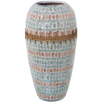 DRW Tischvase Aus Perlmutt Und Ratan 22 X 44 Cm, ÖFfnung 12,5 Cm