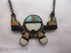 VINTAGE SIGNED ZUNI INDIAN MOSAIC STONE INLAY KNIFE WING KACHINA DANGLE TIE BAR — photo 2