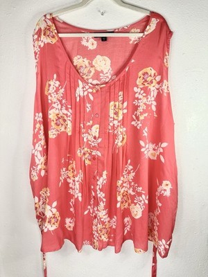 Sleeveless Floral Pink Summer Light Weight Tie Back Tank Blouse Plus Size 3X