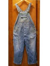 Vtg LIBERTY Zip-fly Blue Denim BIB OVERALLS Mens 44x  work carpenter Fat Dog