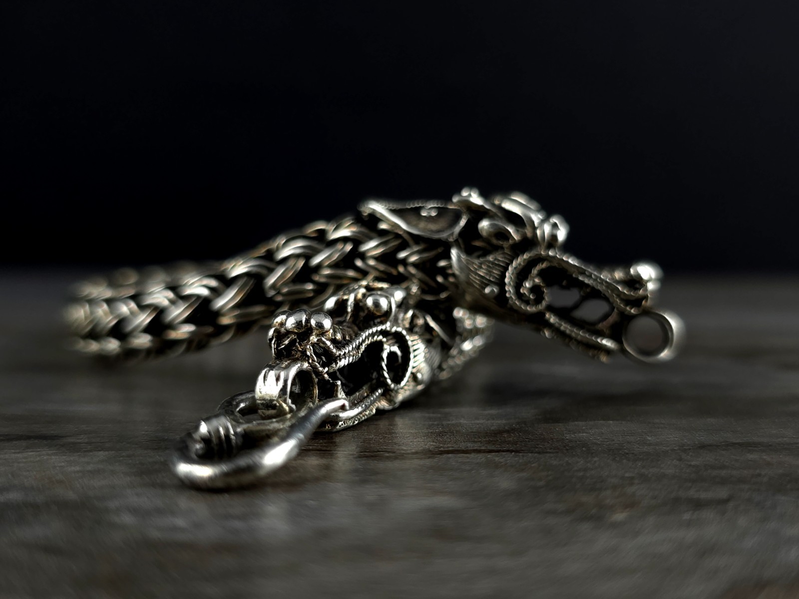 Silver Sterling Dragon Head 3D Solid Bracelet - S… - image 1
