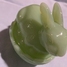 Covered Bunny - Jade Jadeite - Mosser Glass, USA