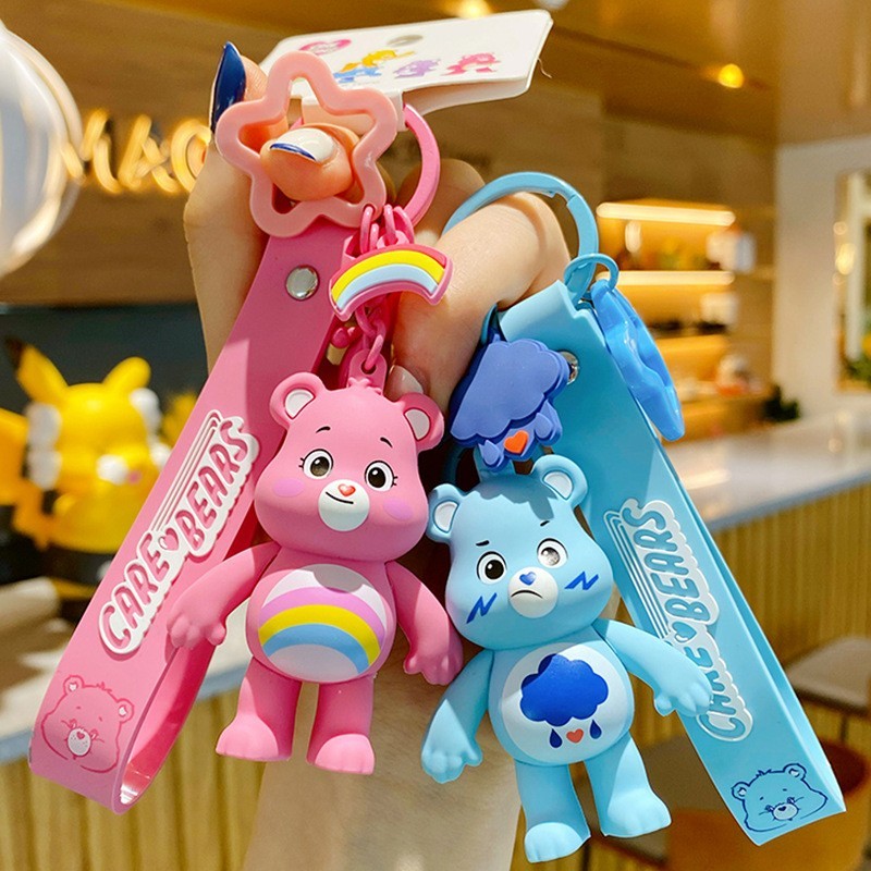 Care Bears Vinyl Keychain Set - Cheer Bear & Grumpy Bear Plush Charm Cute Gifts