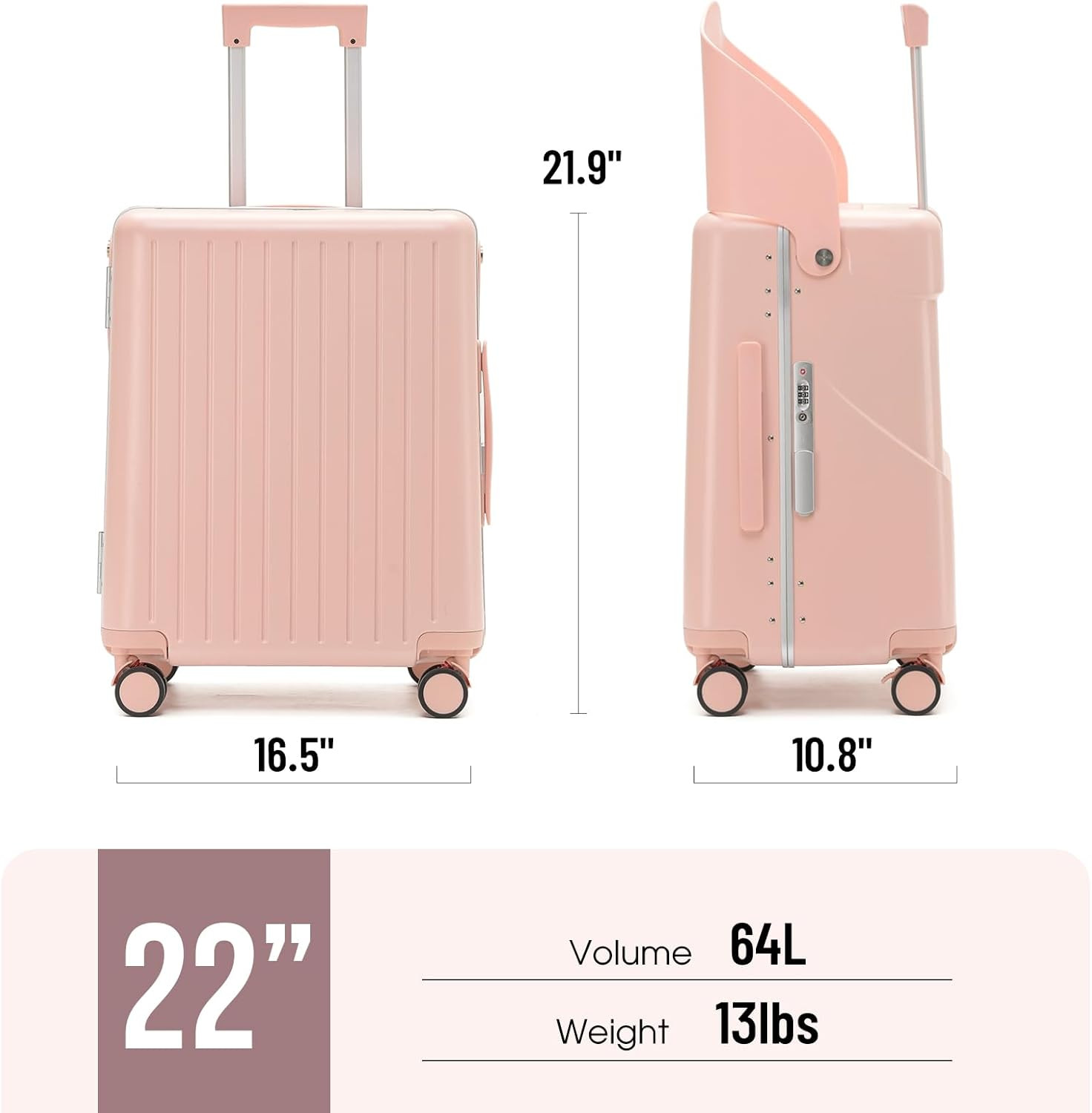 22" Pink Spinner Luggage with Child Seat & TSA Lock - Perfect for Family Travel