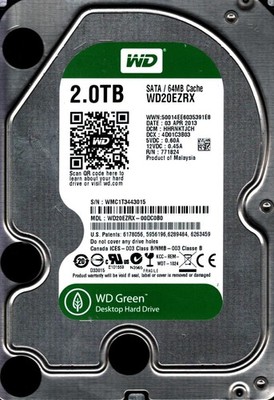 WD20EZRX-00DC0B0 S/N: WMC1T DCM: HHRNKTJCH WESTERN DIGITAL 2TB MALAYSIA APR 2013