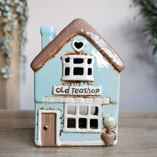 Old TeaShop Ceramic House Tealight Holder Village Pottery Candle Holder