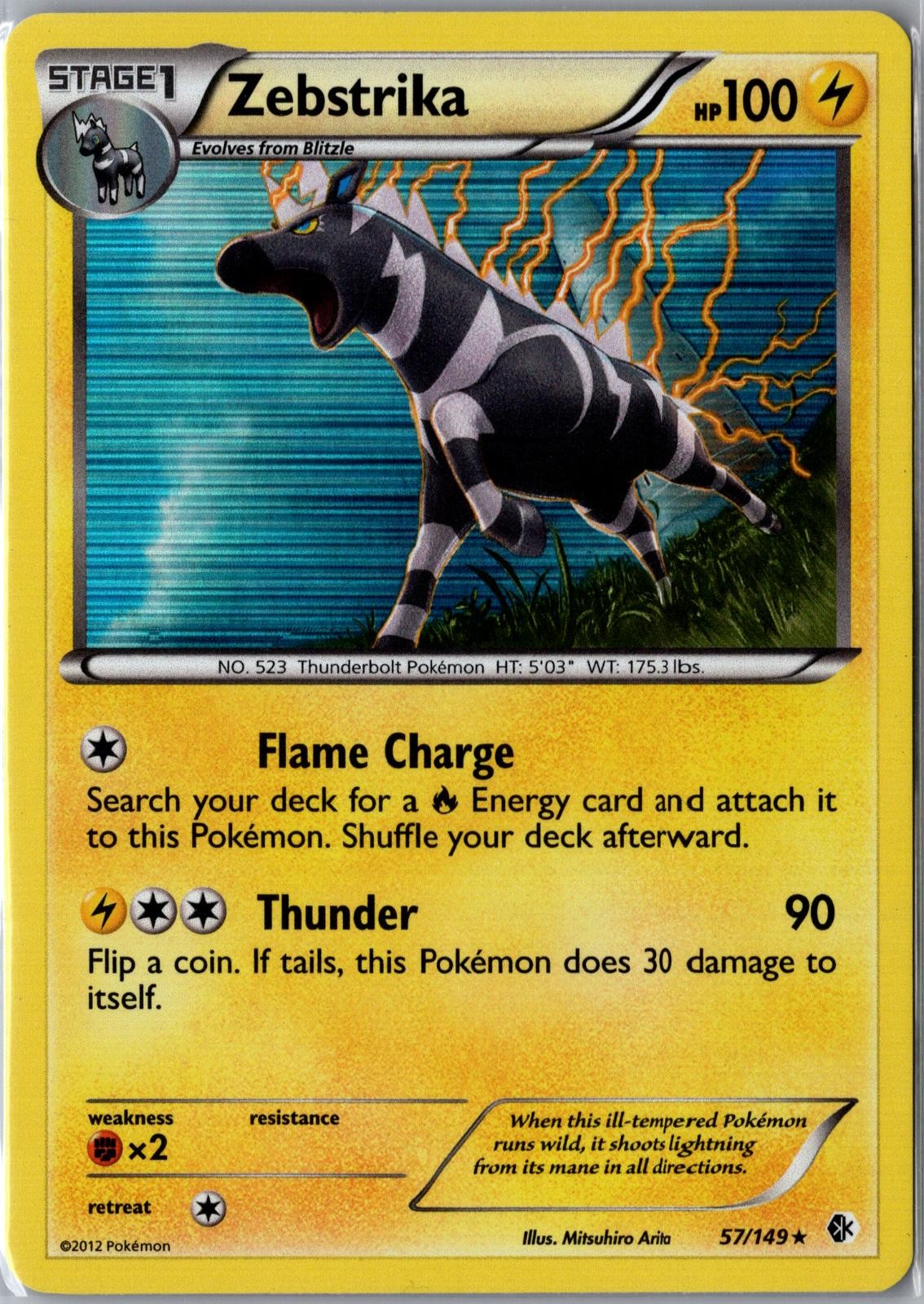 Zebstrika 57/149 Holo Rare Boundaries Crossed Pokemon Lightly Played