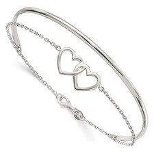 Sterling Silver Polished Double Heart and Bangle 7.97 g