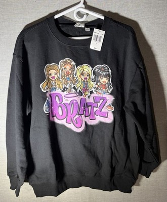 MGA Bratz Crew Neck Black Sweatshirt Womens Size L& Scrunchies - NEW!!