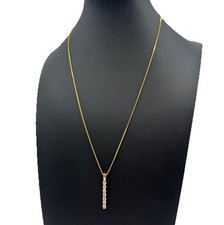 Sterling Silver 925 Diamond Bar Pendant 18  Necklace DO.56CT Gold Tone Minimalist