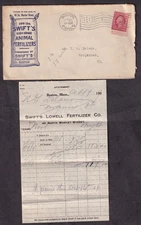 1909 ad cover & invoice Swift's Lowell Fertilizer Co Boston to Vergennes Vermont