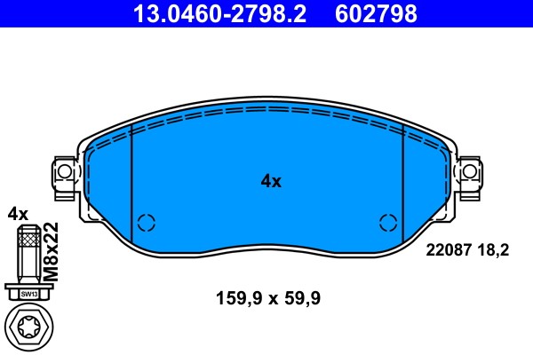 Front ATE 13.0460-2798.2 Brake Pad Set, disc brake for FIAT,NISSAN,OPEL,RENAULT,