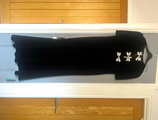 Oasis Black Velvet Maxi Dress Size 14 Round Neck Short Sleeve Bow Pockets Zip