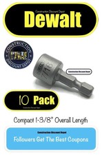 10 Pack Dewalt Impact Ready Compact 7/16" Magnetic Nut Driver Insert Drill Bit