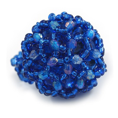 20 mm D/Glas und Acryl Perlen Knopfförmiger Flex Ring (blau) - Größe M