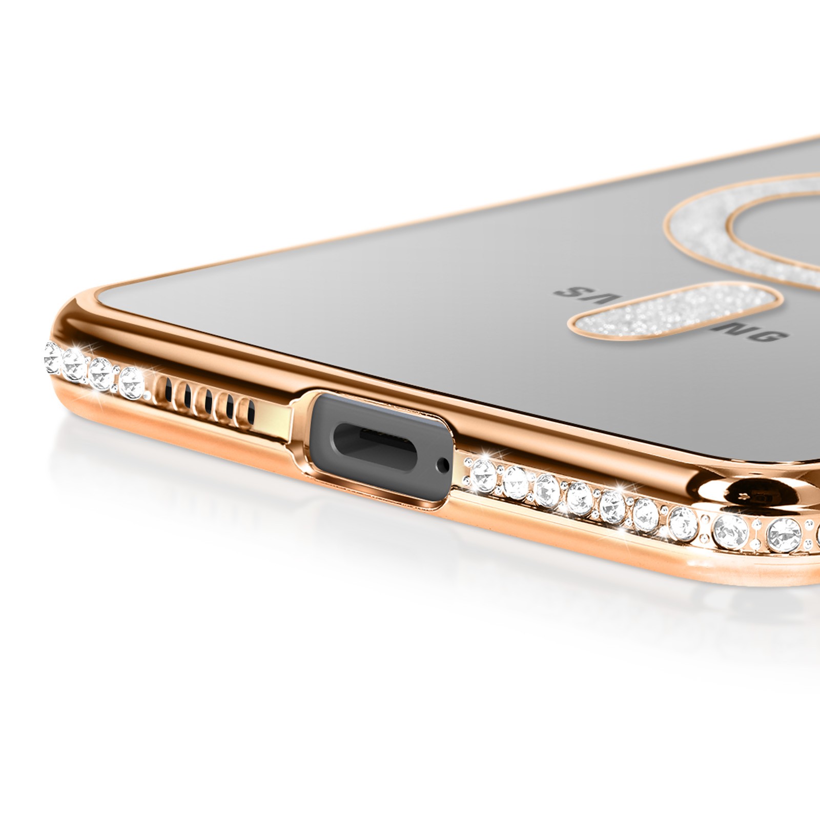 Coque Galaxy S25 Edge antichoc rigide dorée strass marque Avizar