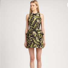MCQ ALEXANDER MCQUEEN Black & Lime Green Butterfly Print Peplum Dress Size Small