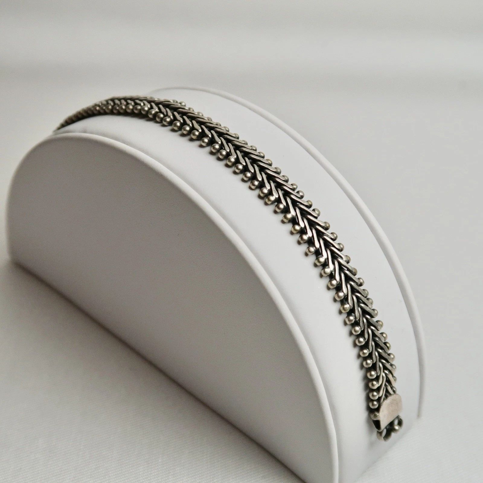 925 Sterling Silver Fish Spine Braided Vintage Bracelet Jewelry Br108
