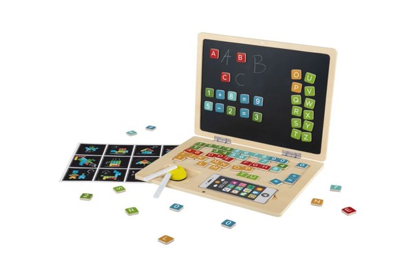 Playtive Holzlaptop, 84 Teilig, Mit Tafel Holz Spielzeug FüR Kinder Ab 3 Jahren-image