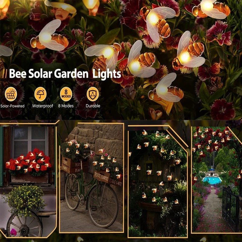 Solar Bees String Lights LED Outdoor Waterproof Wedding Garden Xmas Decoration - Image 4 of 4