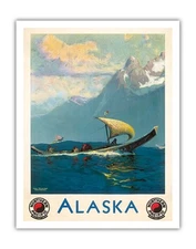 Alaska - Natives Off to The Potlatch - Vintage Poster by Sydney Laurence c. 1930