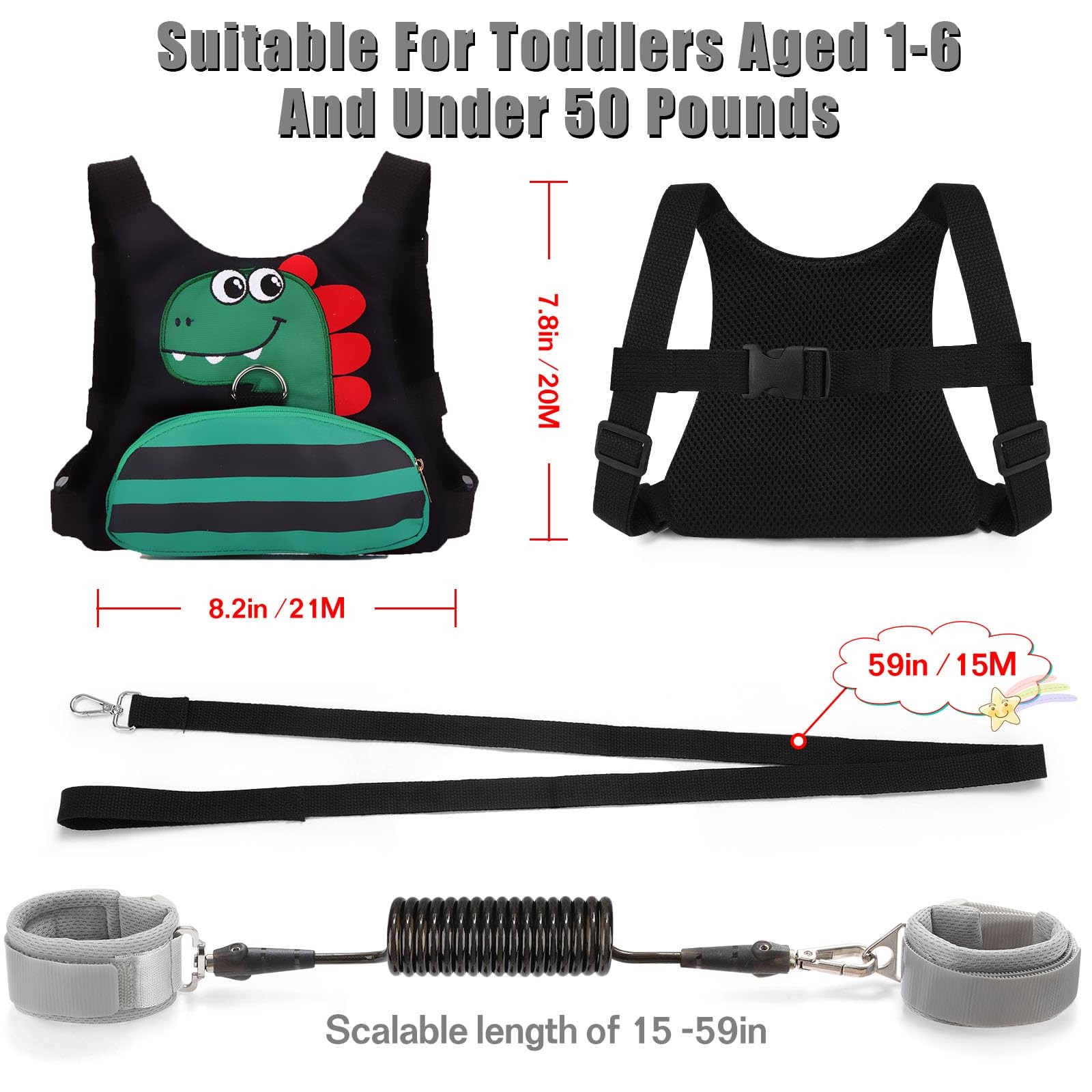 Leash for -Baby Harness with Anti Lost Wrist Link for Boys/Girls (Black3)