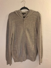 Banana Republic Men M Gray Cotton LS Zip Hooded Sweater Preppy Minimalist Casual