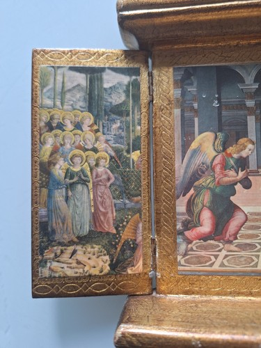 ANCIENNE ICONE TRIPTYQUE RELIGIEUX . repro Peinture Sur Bois Scène Réligieuse - Photo 13 sur 16