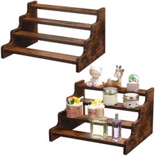 2 Pcs 4 -Tier Vintage Spice Rack 13.8 Inch Wood Display Step Shelf Wood Riser...