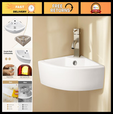 Ceramic Corner Triangle Vessel Sink Wall Mounted Bathroom Basin with Drainer Kit