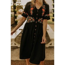 NWT Roolee Ithaca embroidered midi shirt dress black nursing friendly cotton