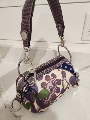 VTG Y2K Kathy Van Zeeland Purple Floral Shoulder Bag Rhinestone Bling 