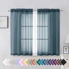Sheer Curtains 45 inches Long, Short Kitchen W 42" x L 45"  Pair Dusty Blue