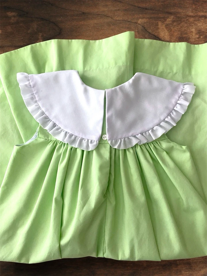 Vestido para niñas Le Za Me verde lima Bishop con cuello Peter Pan blanco talla 6X usado en excelente estado Foto 4 de 4