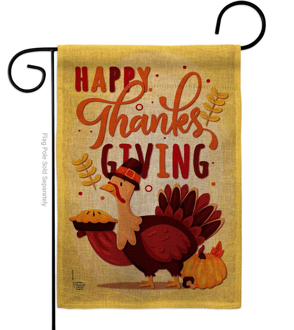 Thanksgiving Burlap Garden Flag with Turkey Pumpkin Give Thanks Fall Decor  