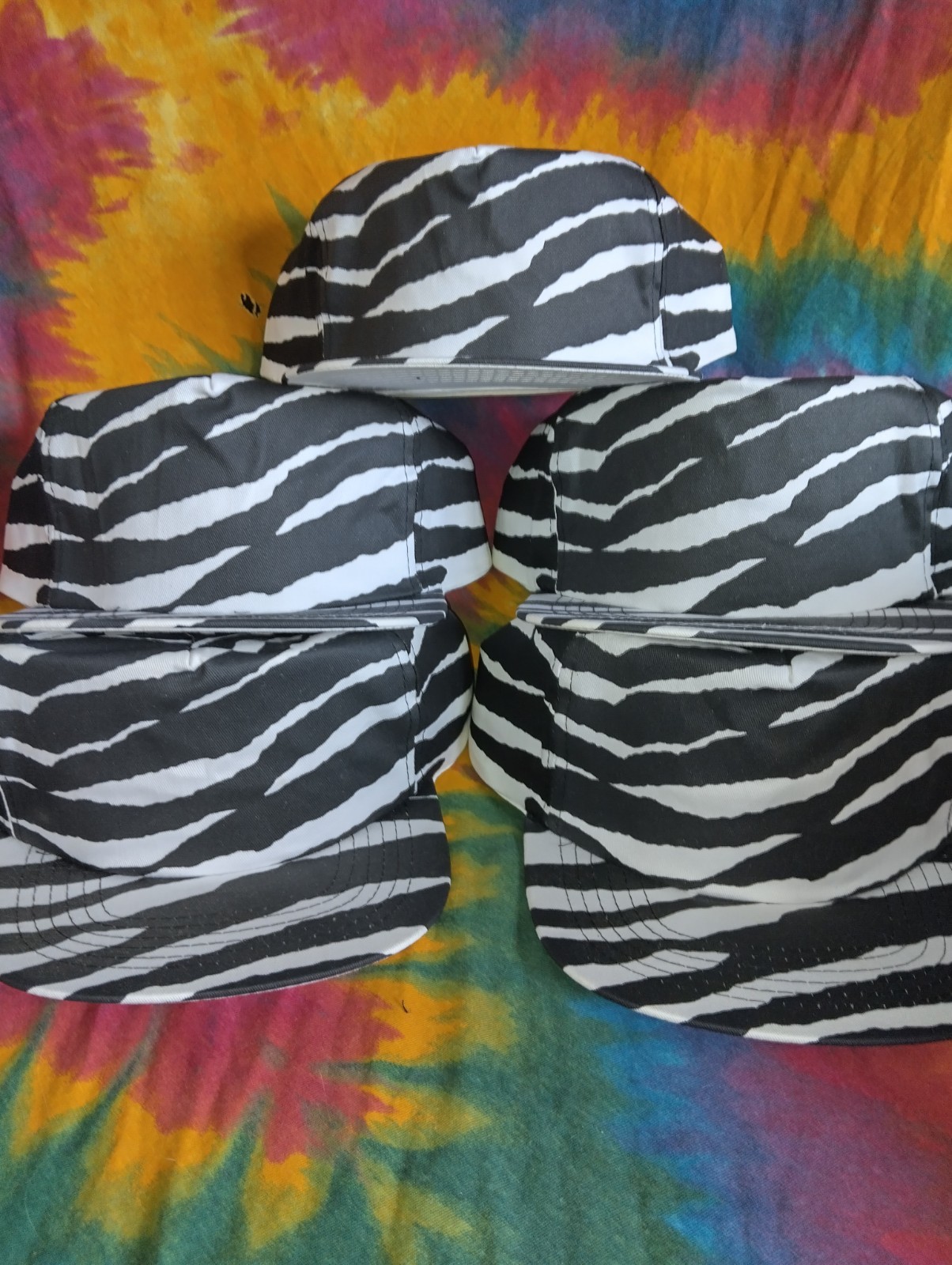 Black and white zebra stripe cotton hats - pack of 5