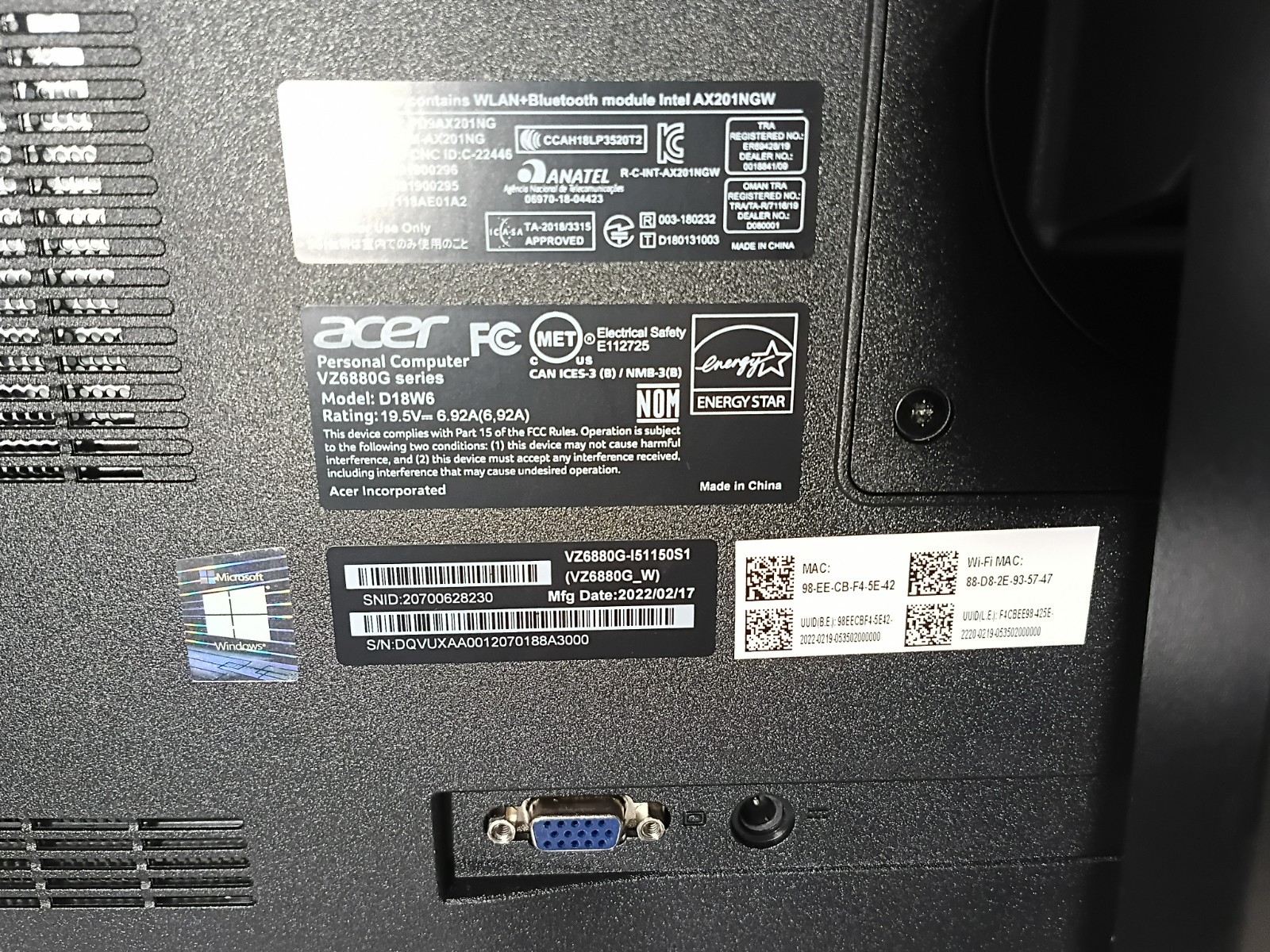 Acer Veriton Z6880G 23.8-inch all-in-one Intel Core i5-11500,16GB, 512GB SSD,Win