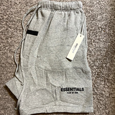 Essentials Fear of God Men  s Gray Fleece Sweat Shorts Logo Drawstring Pockets