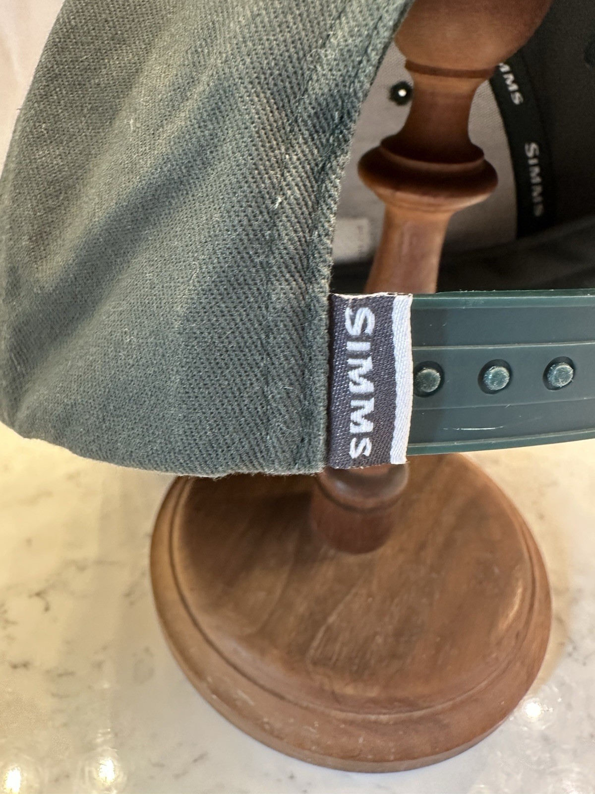 Simms Leather Patch Cap Hat Green OSFM Fishing Ou… - image 8