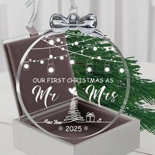 Wedding Gifts for Couples 2025 - First Christmas Married Ornament Crystal Gla...