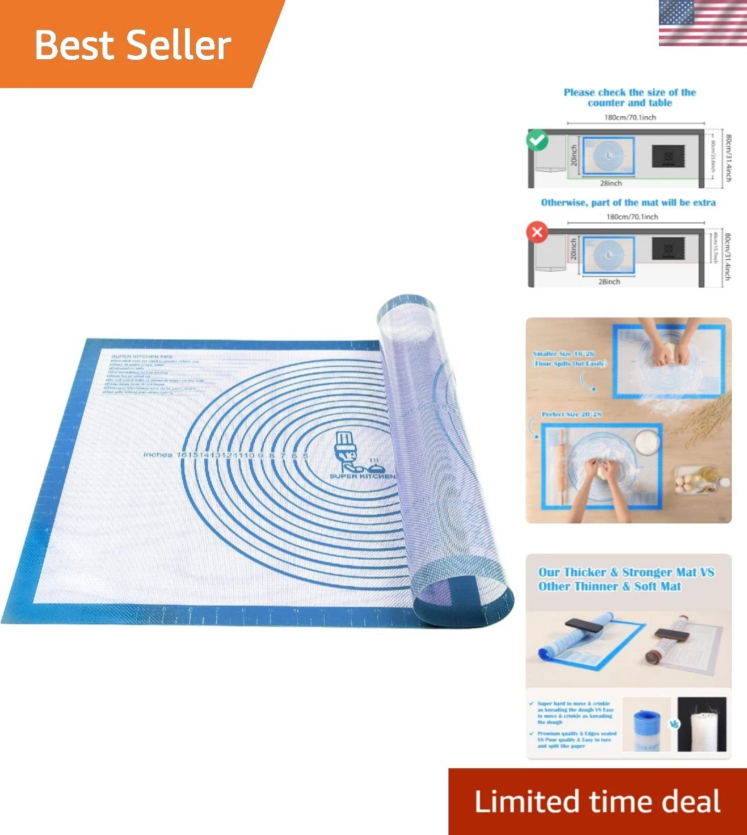 Nonstick Silicone Pastry Mat Extra Large with Measurements 28''By 20'' for Si...
Opens in a new wind