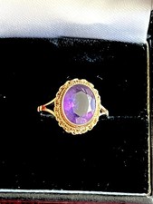 9ct Amethyst Ring, Vintage,size J, Gold Bezel Setting With Guilloche Border.2.7g